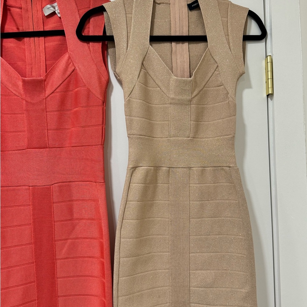 French Connection Pink and Tan Mini Bodycon Dress V-Neck Cocktail - Picture 3 of 5